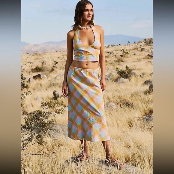 Free People Co-Ord Maria Madras Plaid top & skirt. - Picture 1 of 4